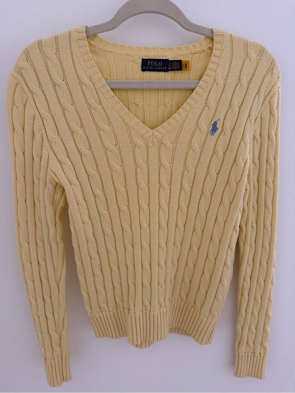 Polo Ralph Lauren Cable-Knit V-Neck Sweater Yellow